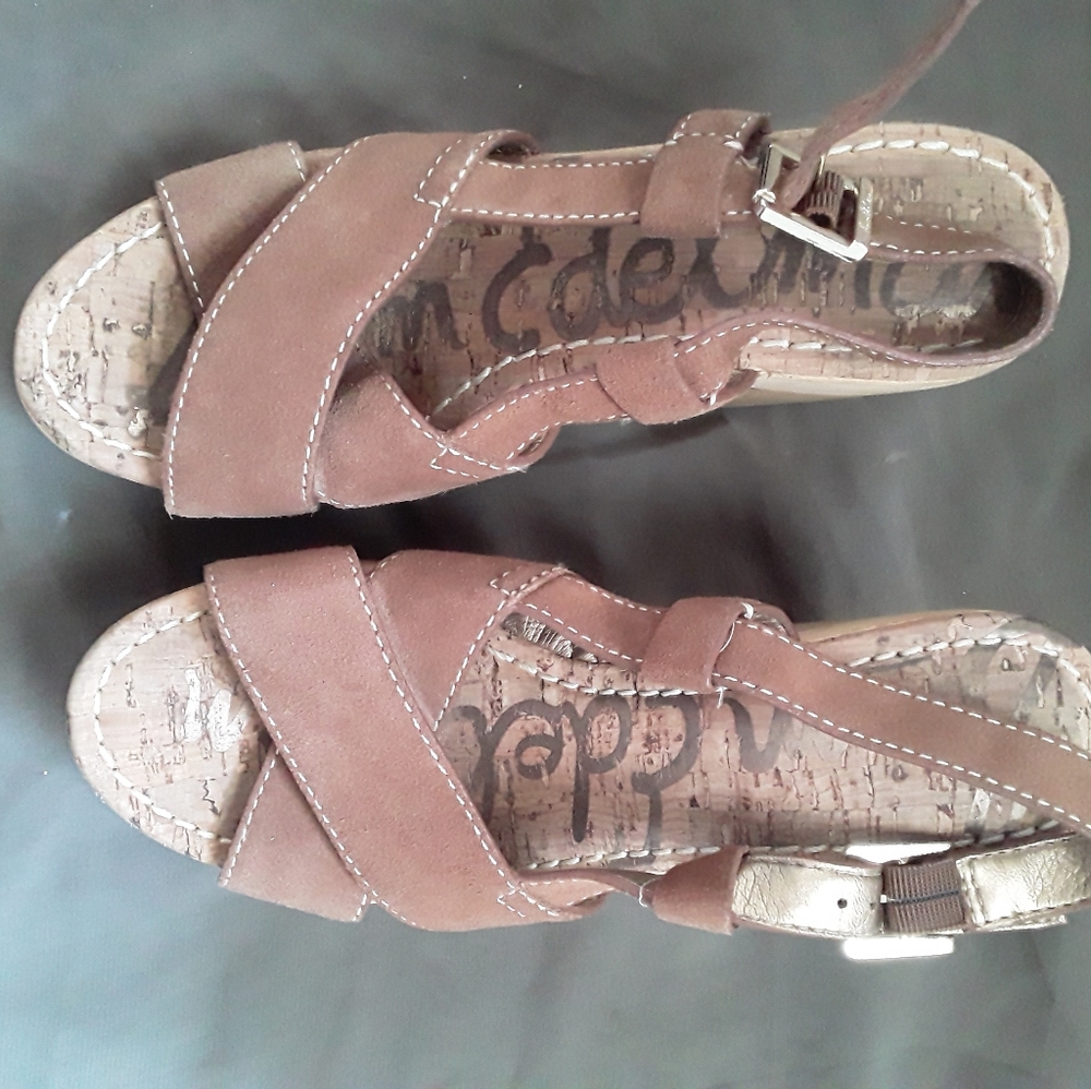 Sam Edelman Mae suede wood platform heel size 7